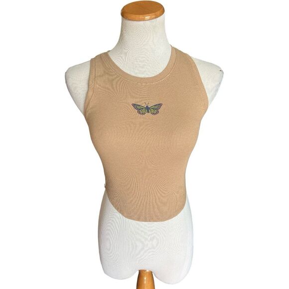 Womens American Eagle Daily Fave Butterfly Ribbed Cropped Tank Top - Sz S - Picture 2 of 2